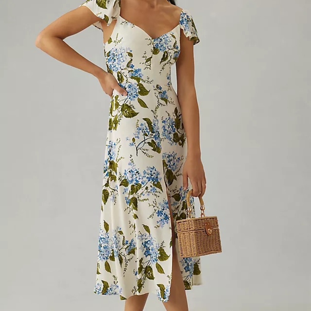 Reformation Blue and Green Floral Midi Dress